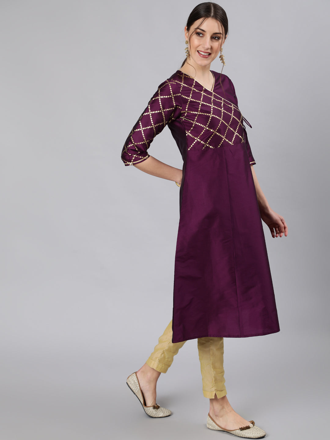 Purple-&-Gold-Print-Angrakha-Pattern-Kurta