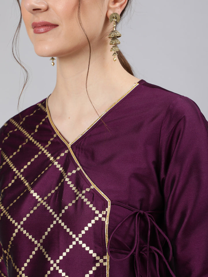 Purple-&-Gold-Print-Angrakha-Pattern-Kurta