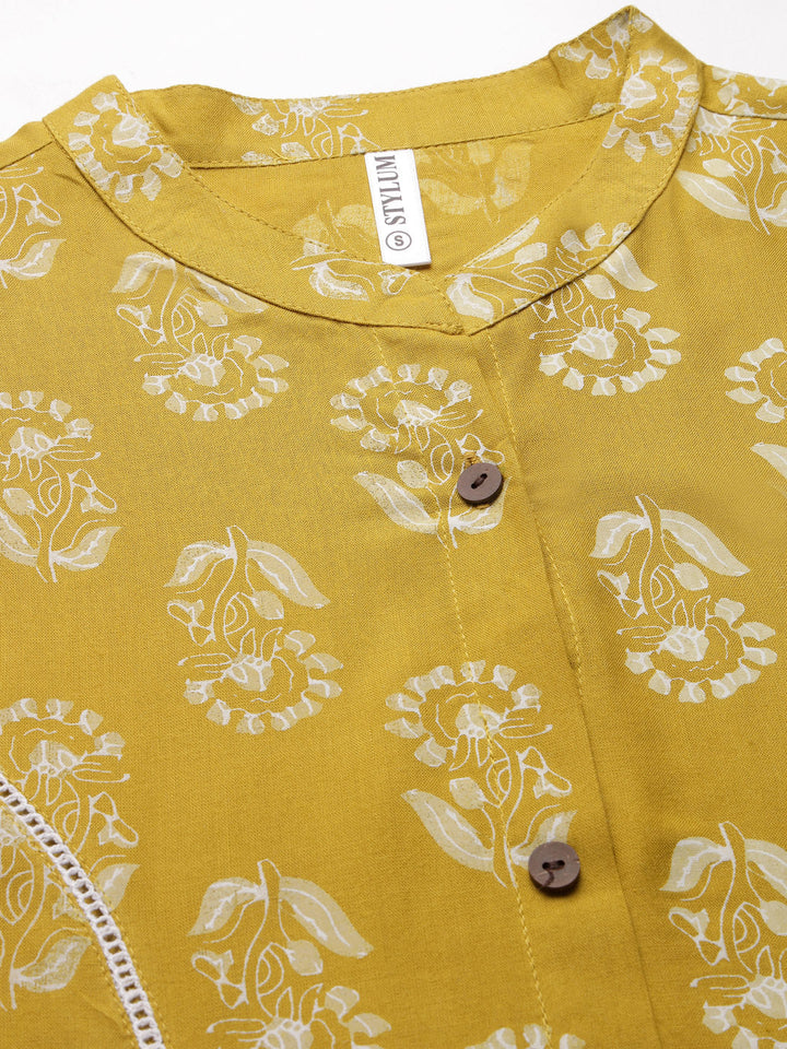 Lime-Green-Rayon-Floral-Printed-A-Line-Kurta-Only