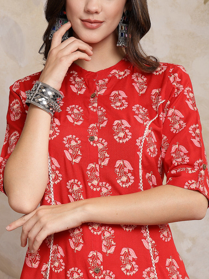 Red-Rayon-Floral-Printed-A-Line-Kurta-Only