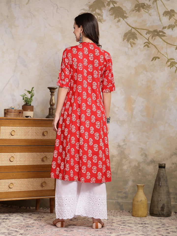 Red-Rayon-Floral-Printed-A-Line-Kurta-Only