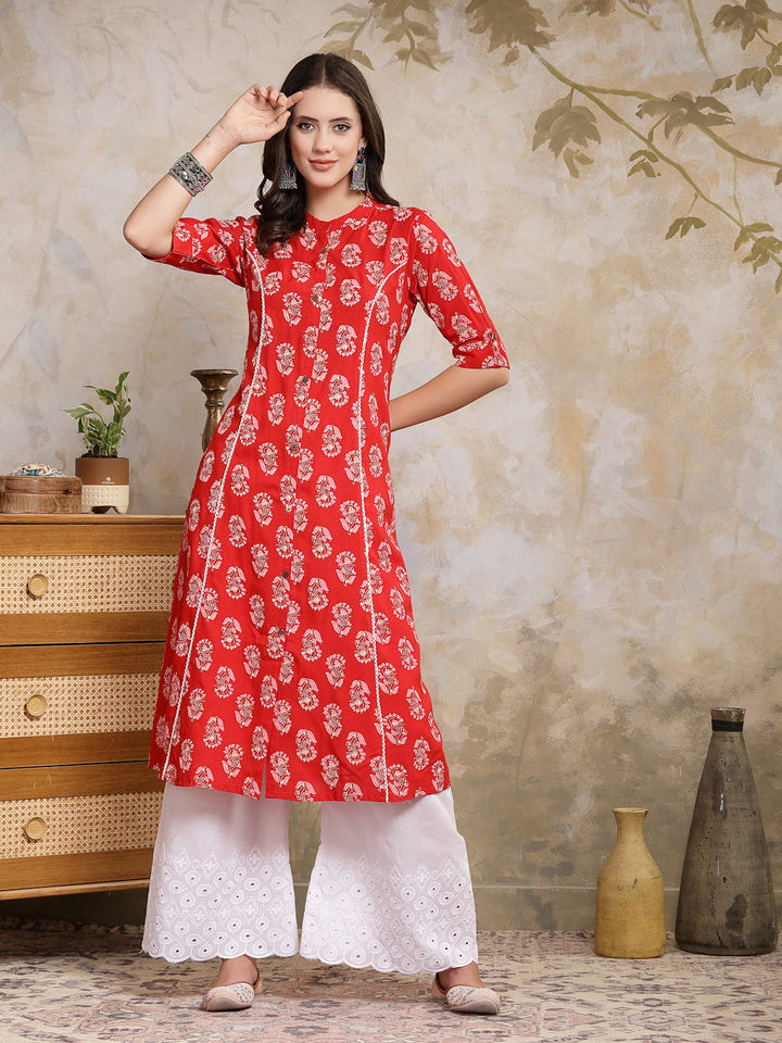 Red-Rayon-Floral-Printed-A-Line-Kurta-Only