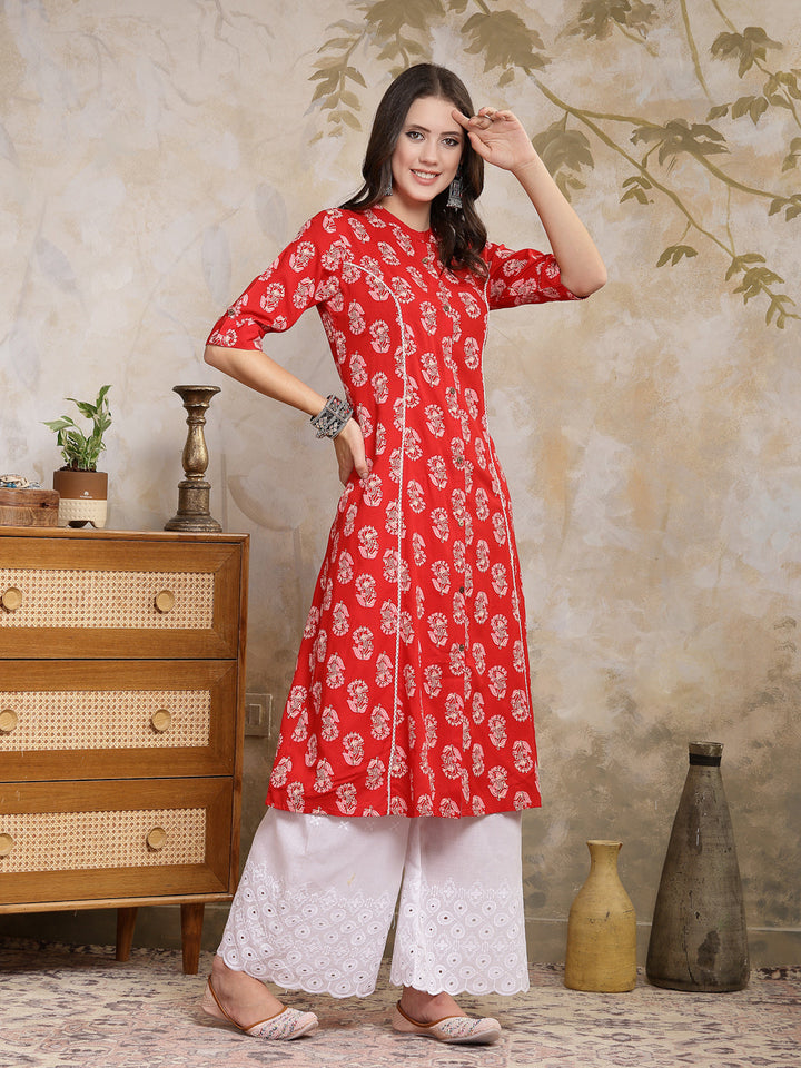 Red-Rayon-Floral-Printed-A-Line-Kurta-Only
