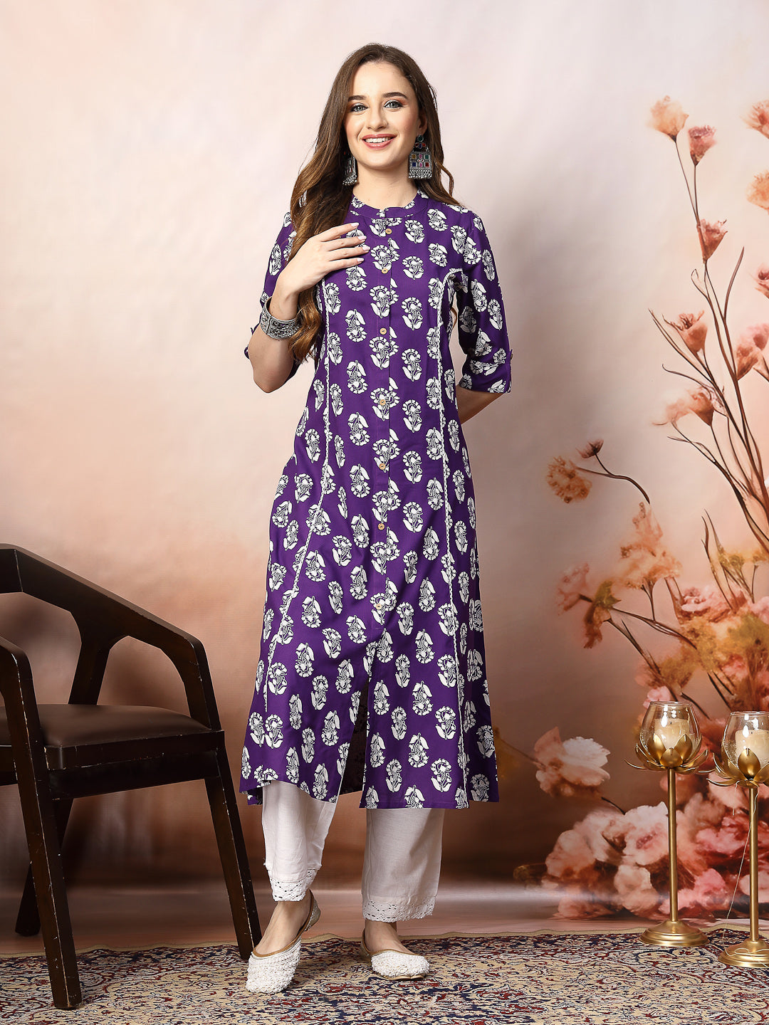 Purple-Rayon-Floral-Printed-A-Line-Kurta-Only