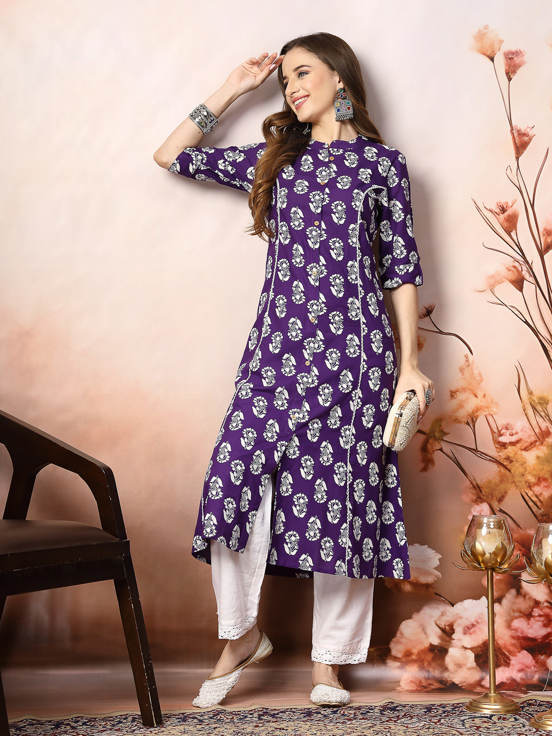 Purple-Rayon-Floral-Printed-A-Line-Kurta-Only