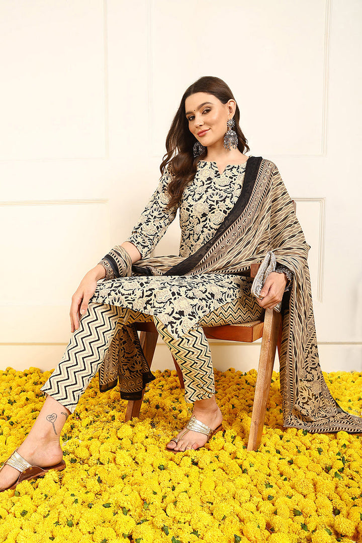 Black-Pure-Cotton-Floral-Printed-Straight-3-Piece-Kurta-Set