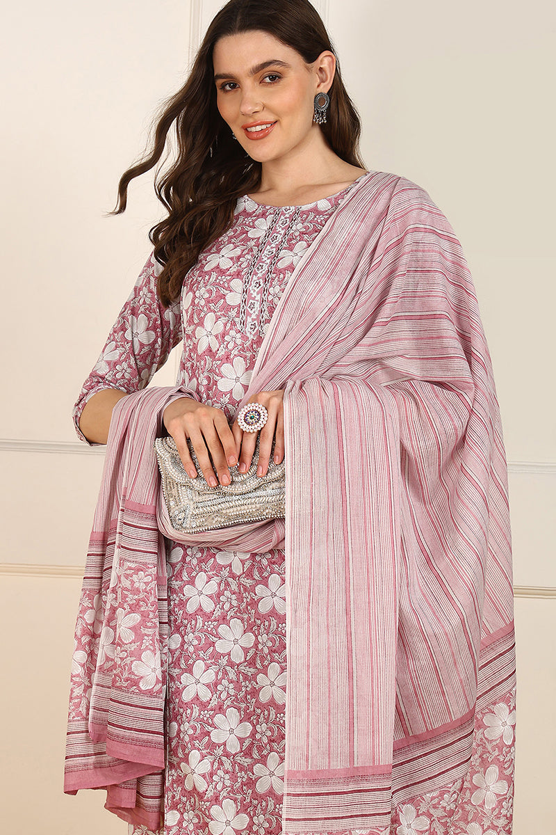Pink-Cotton-Floral-Printed-Straight-Kurta-Set