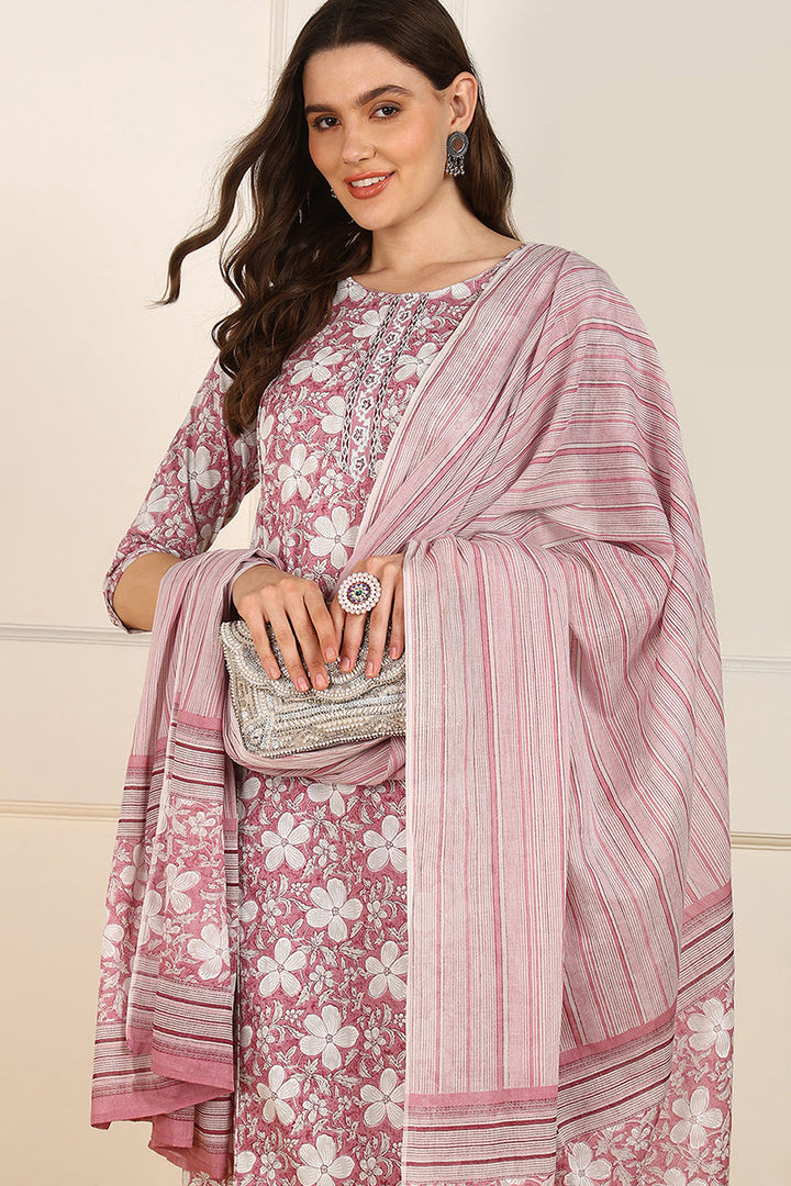 Pink-Cotton-Floral-Printed-Straight-Kurta-Set