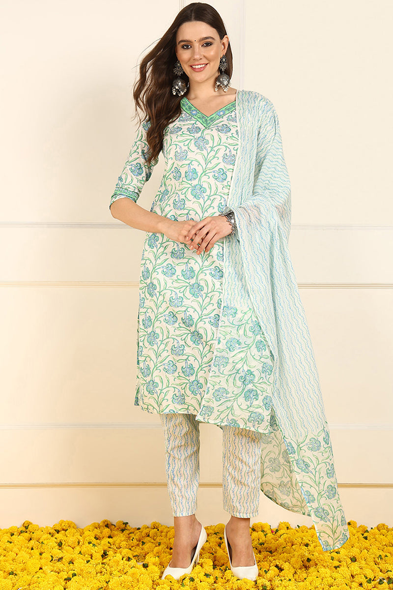 White-Pure-Cotton-Floral-Printed-Straight-3-Piece-Kurta-Set