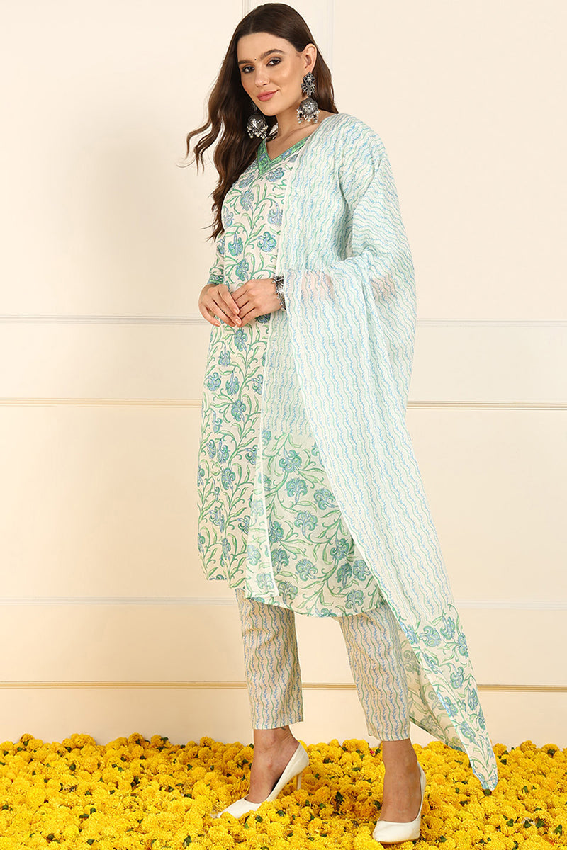 White-Pure-Cotton-Floral-Printed-Straight-3-Piece-Kurta-Set