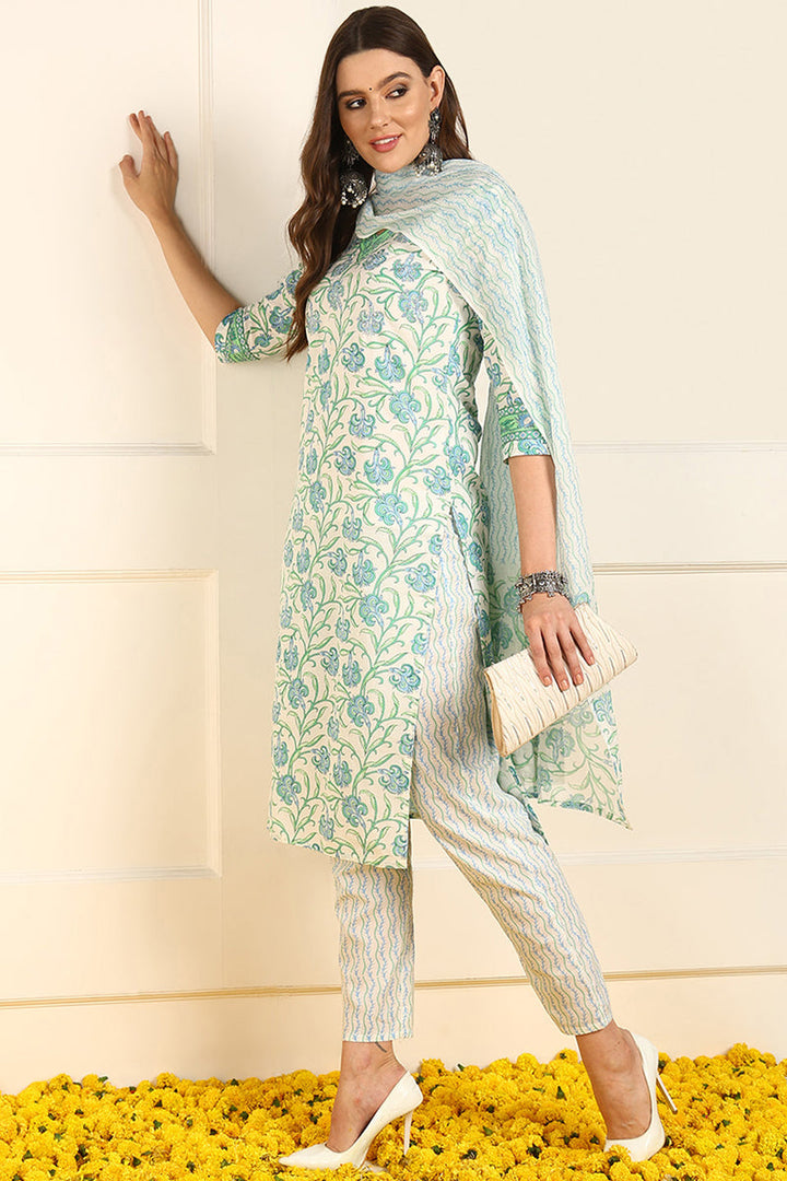 White-Pure-Cotton-Floral-Printed-Straight-3-Piece-Kurta-Set
