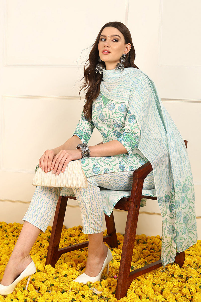 White-Pure-Cotton-Floral-Printed-Straight-3-Piece-Kurta-Set