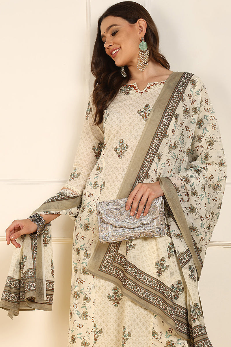 Cream-Pure-Cotton-Ethnic-Motifs-Printed-Straight-Kurta-Set