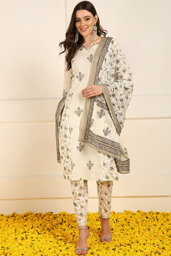 Cream-Pure-Cotton-Ethnic-Motifs-Printed-Straight-Kurta-Set