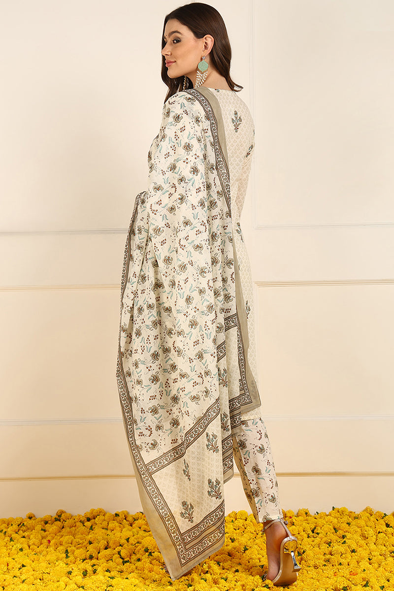 Cream-Pure-Cotton-Ethnic-Motifs-Printed-Straight-Kurta-Set