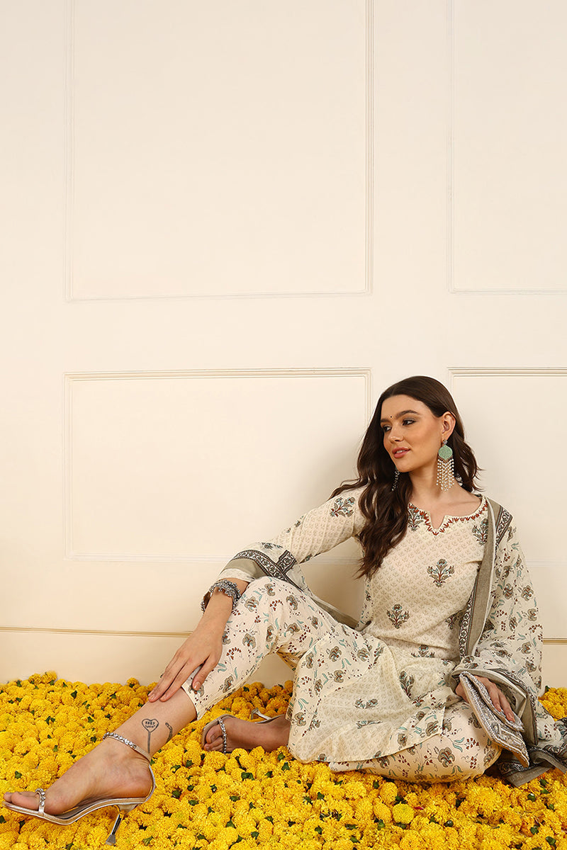 Cream-Pure-Cotton-Ethnic-Motifs-Printed-Straight-Kurta-Set
