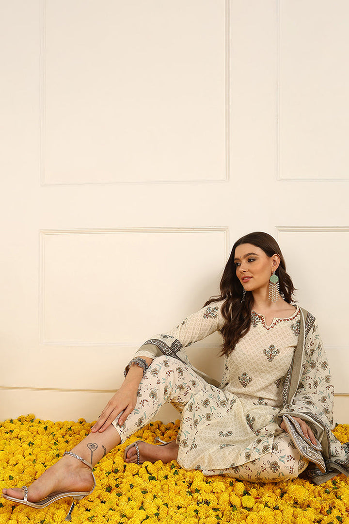 Cream-Pure-Cotton-Ethnic-Motifs-Printed-Straight-Kurta-Set