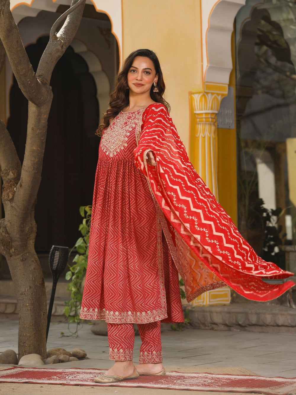 Jena-Red-Rayon-Naira-Cut-Kurta-Set-&-Dupatta