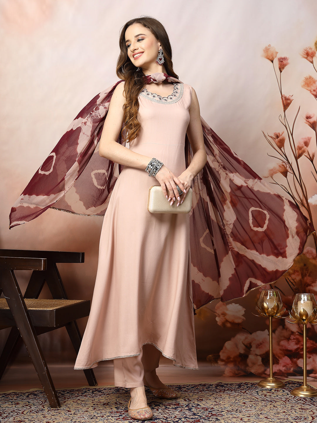 Rose-Gold-Rayon-Solid-A-Line-3-Piece-Kurta-Set