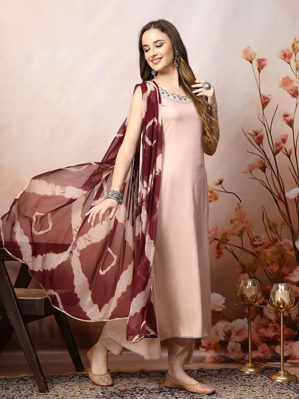 Rose-Gold-Rayon-Solid-A-Line-3-Piece-Kurta-Set