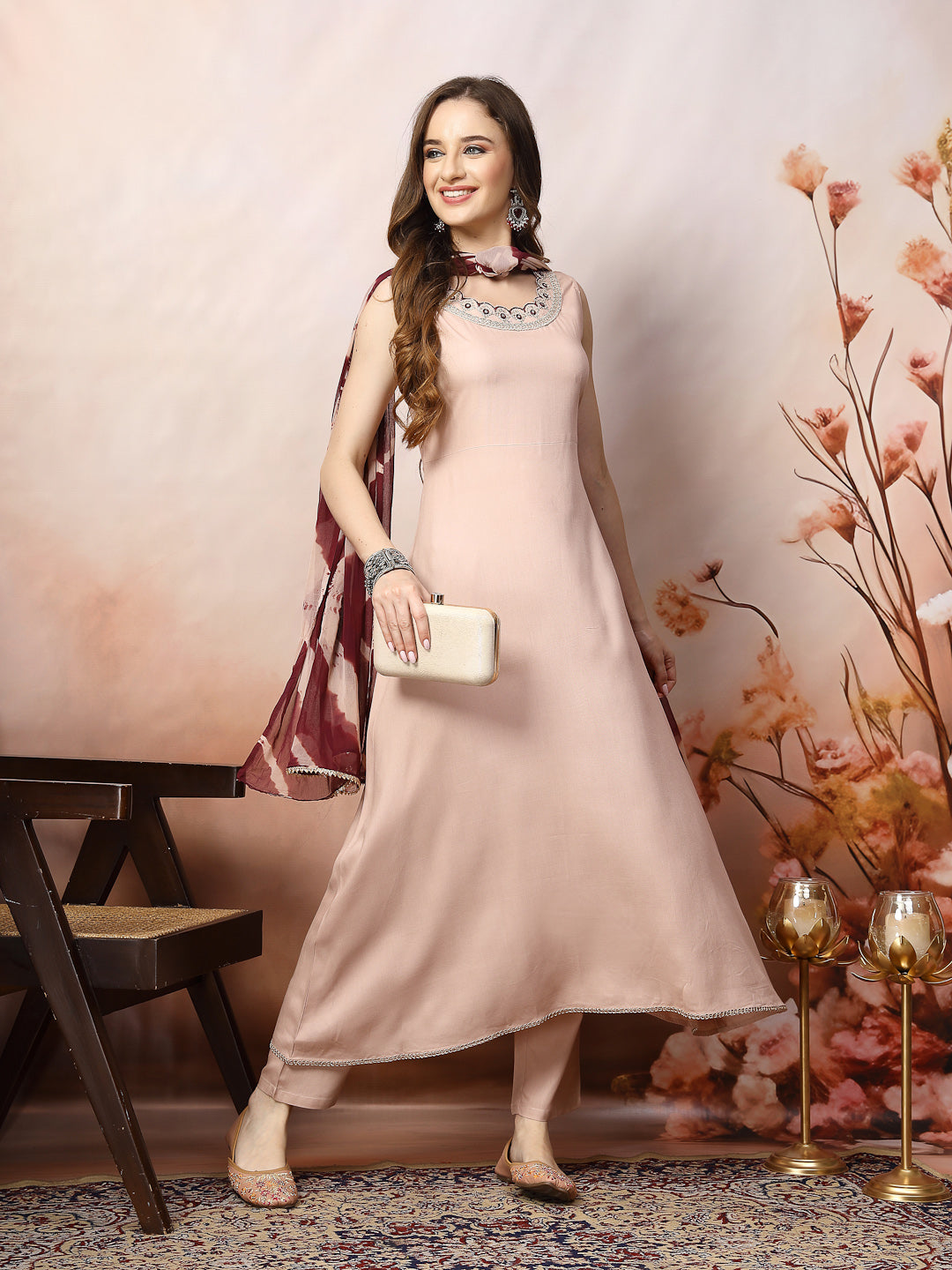 Rose-Gold-Rayon-Solid-A-Line-3-Piece-Kurta-Set