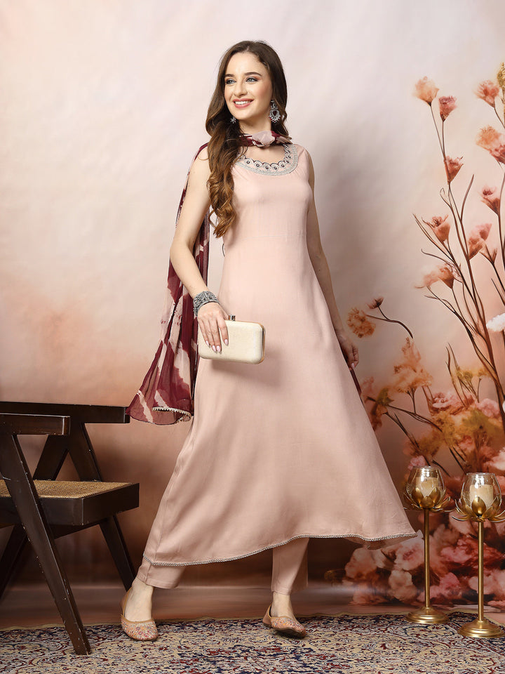 Rose-Gold-Rayon-Solid-A-Line-3-Piece-Kurta-Set