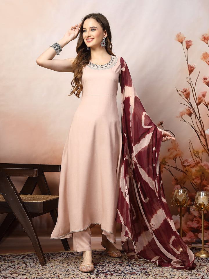 Rose-Gold-Rayon-Solid-A-Line-3-Piece-Kurta-Set