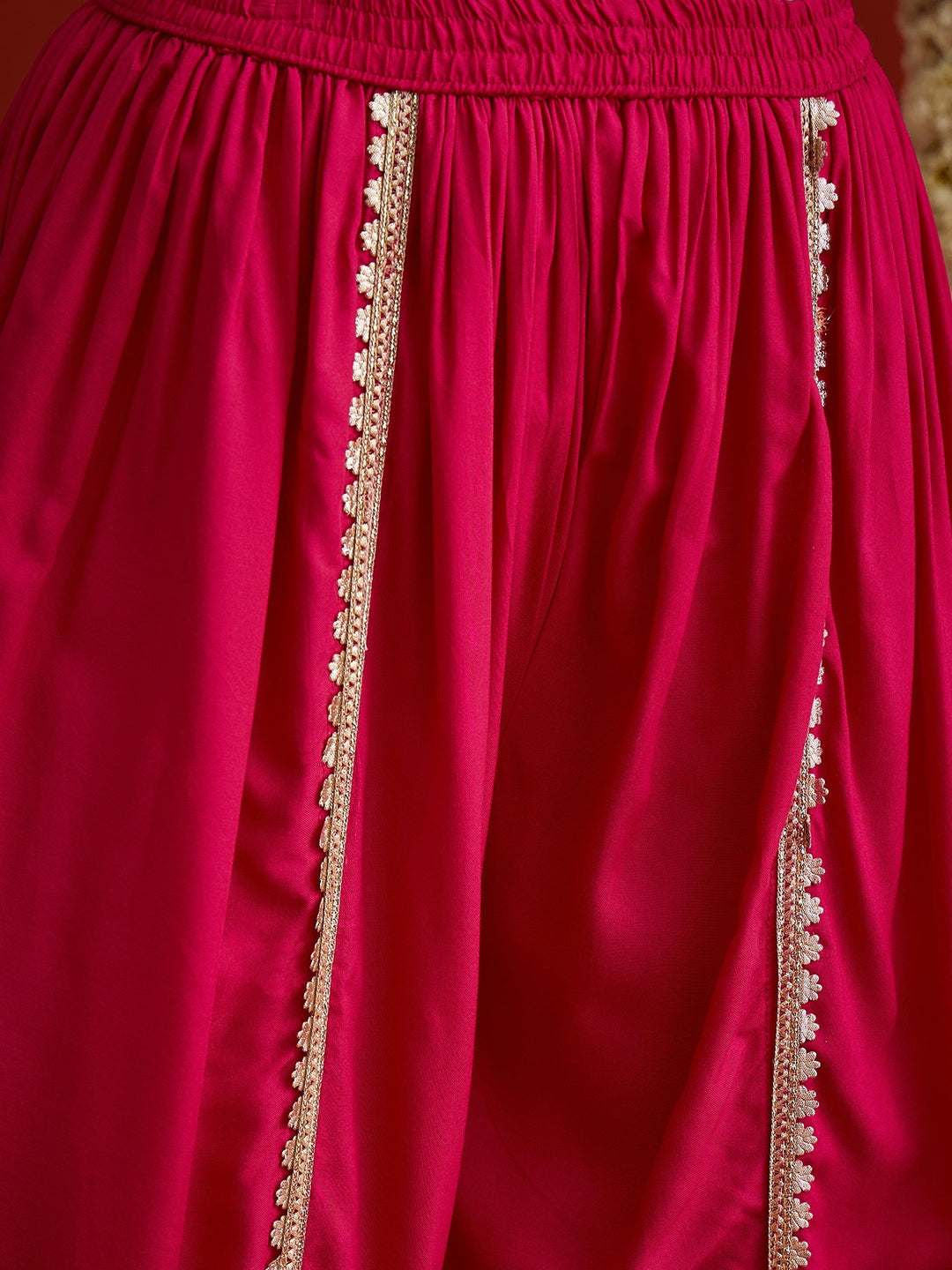 Pink Solid & Embroidered Rayon A-Line Kurti Dhoti Pant With Dupatta
