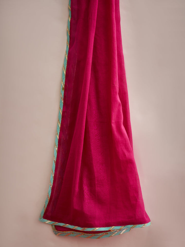 Pink Solid & Embroidered Rayon A-Line Kurti Dhoti Pant With Dupatta