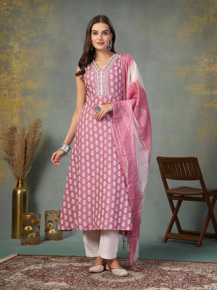 Mauve-Pink-Rayon-Embroidered-A-Line-Kurta-&-Dupatta-Only