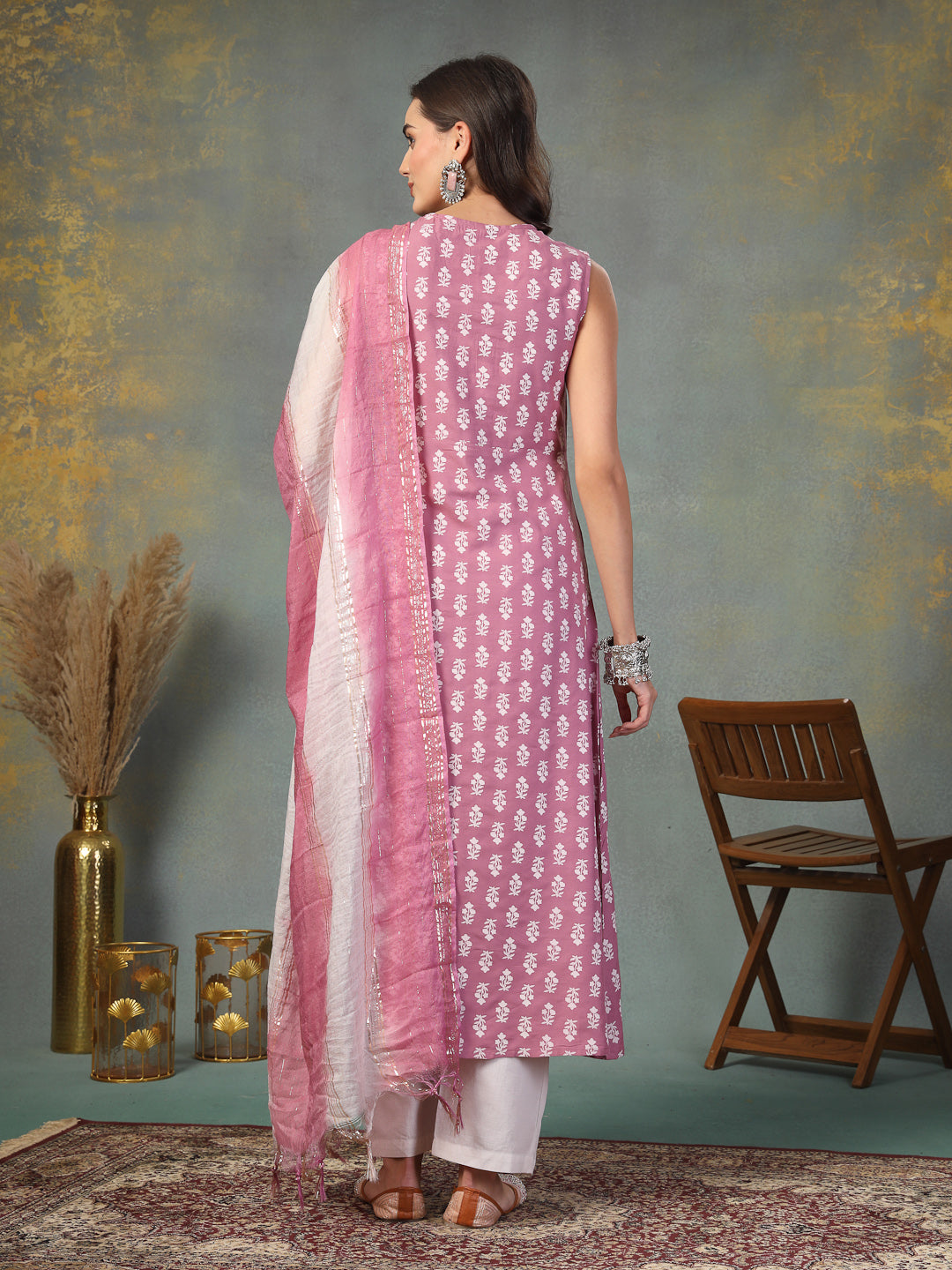 Mauve-Pink-Rayon-Embroidered-A-Line-Kurta-&-Dupatta-Only