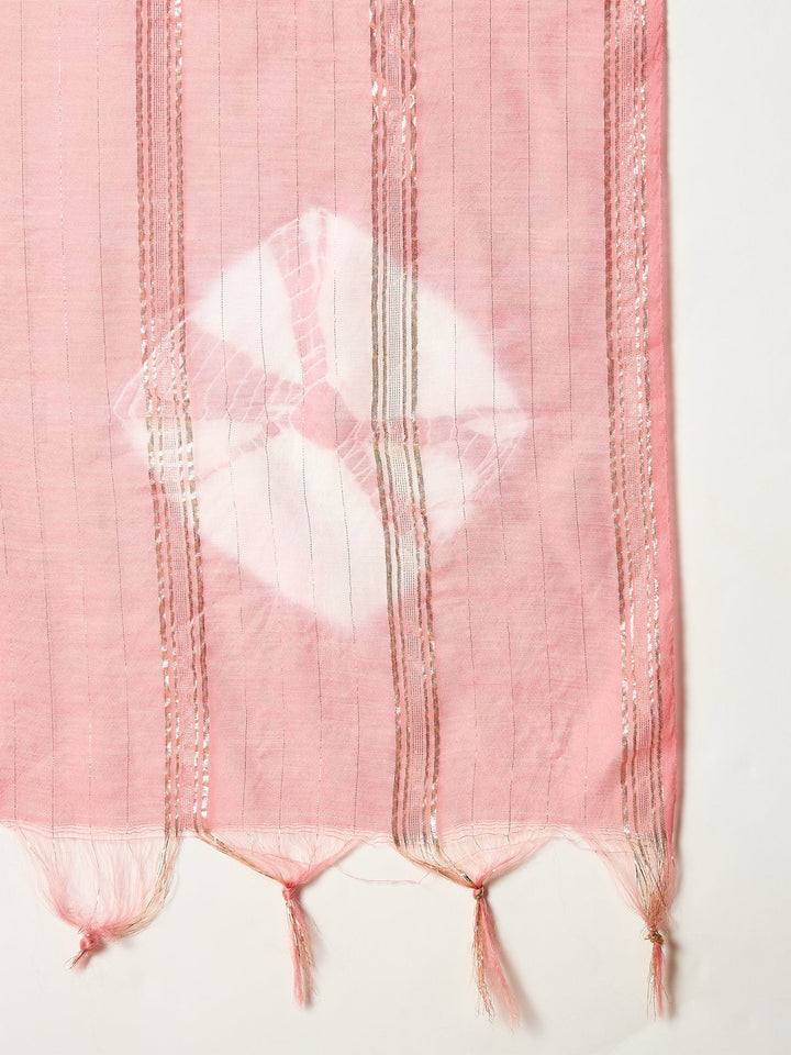 Peach Solid & Embroidered Rayon A-Line Kurta With Dupatta