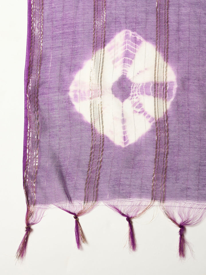 Purple Solid & Embroidered Rayon A-Line Kurta With Dupatta