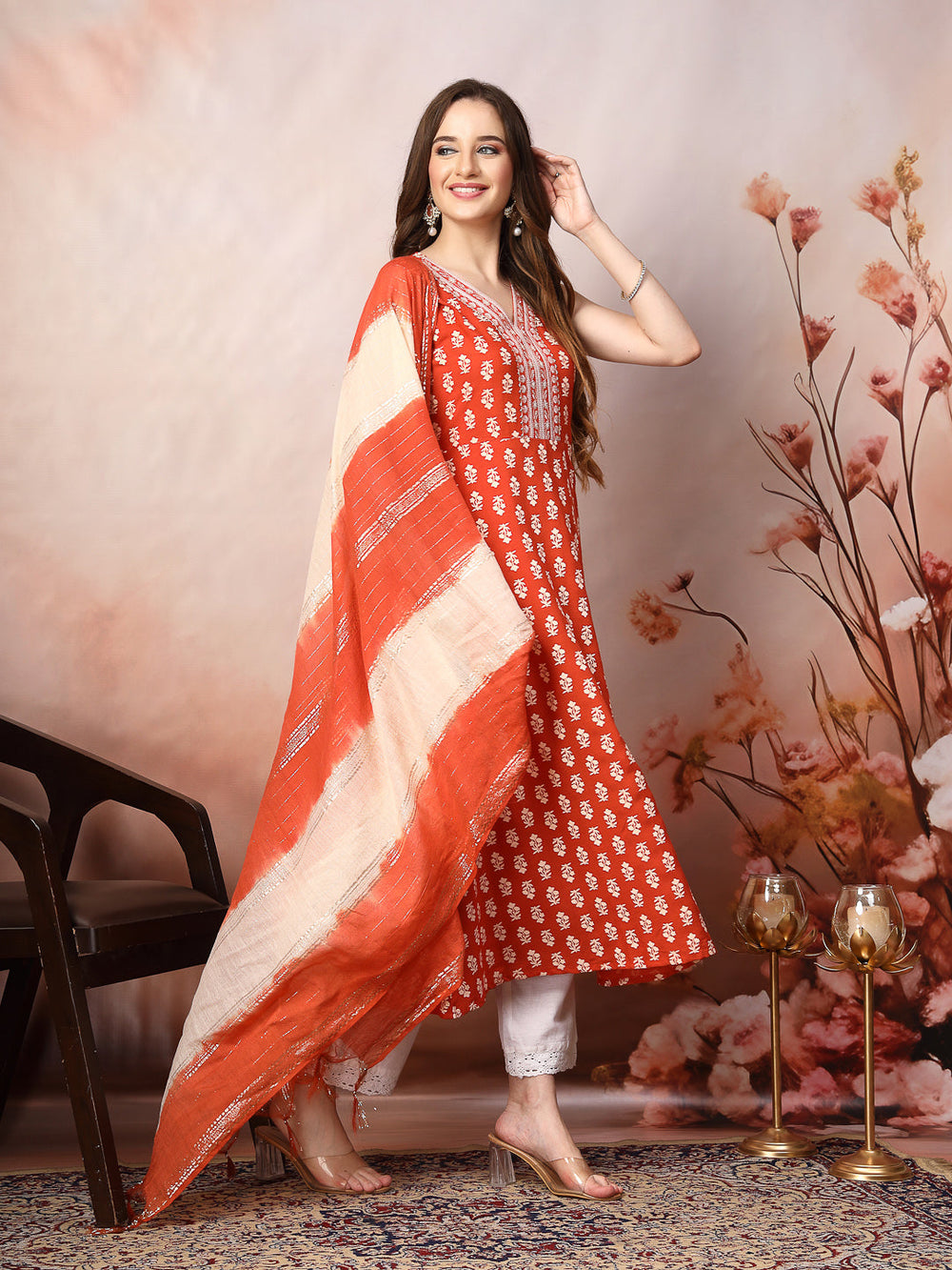 Rust-Rayon-Printed-Embroidered-A-Line-3-Piece-Kurta-Set