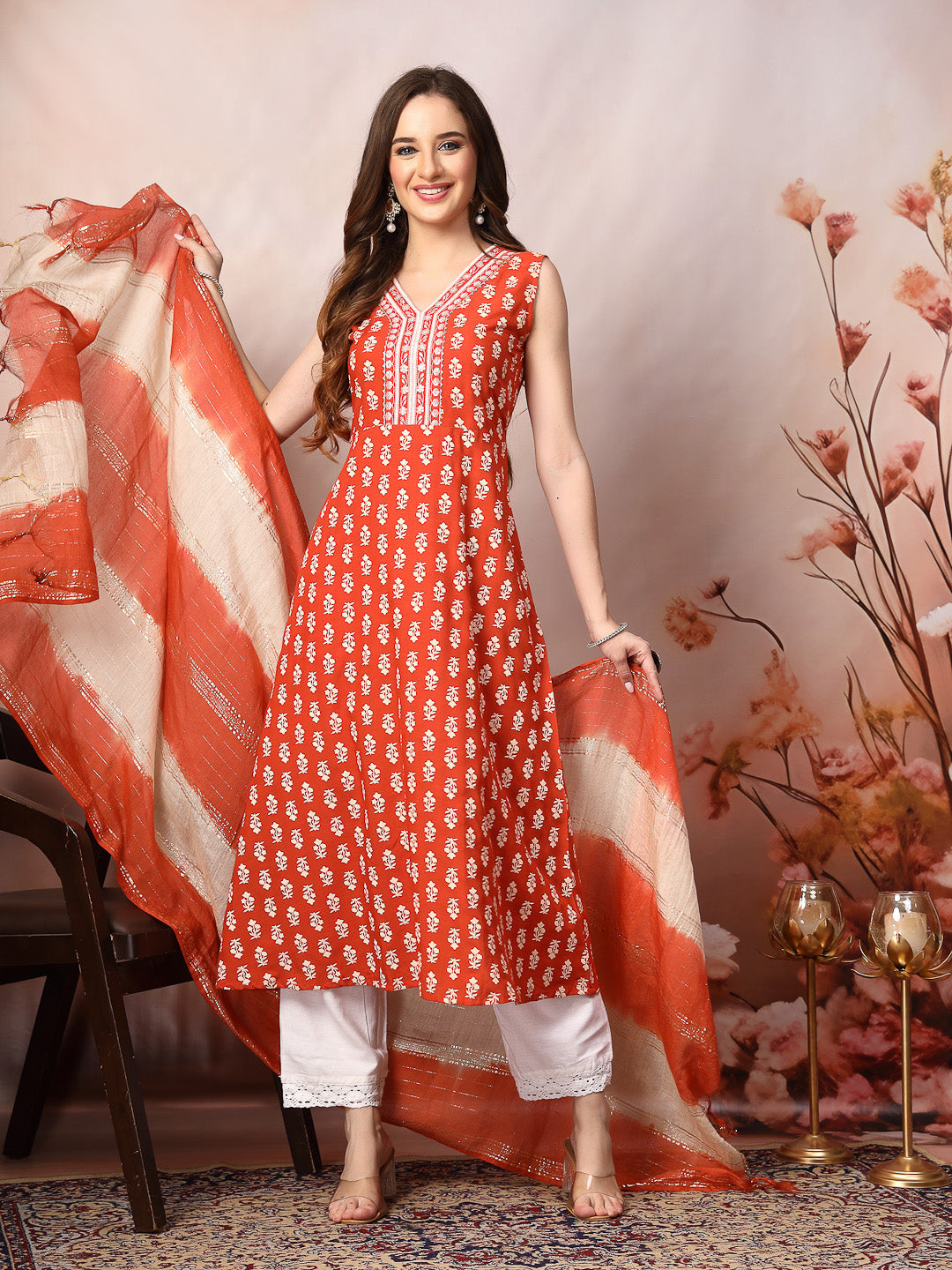 Rust-Rayon-Printed-Embroidered-A-Line-3-Piece-Kurta-Set