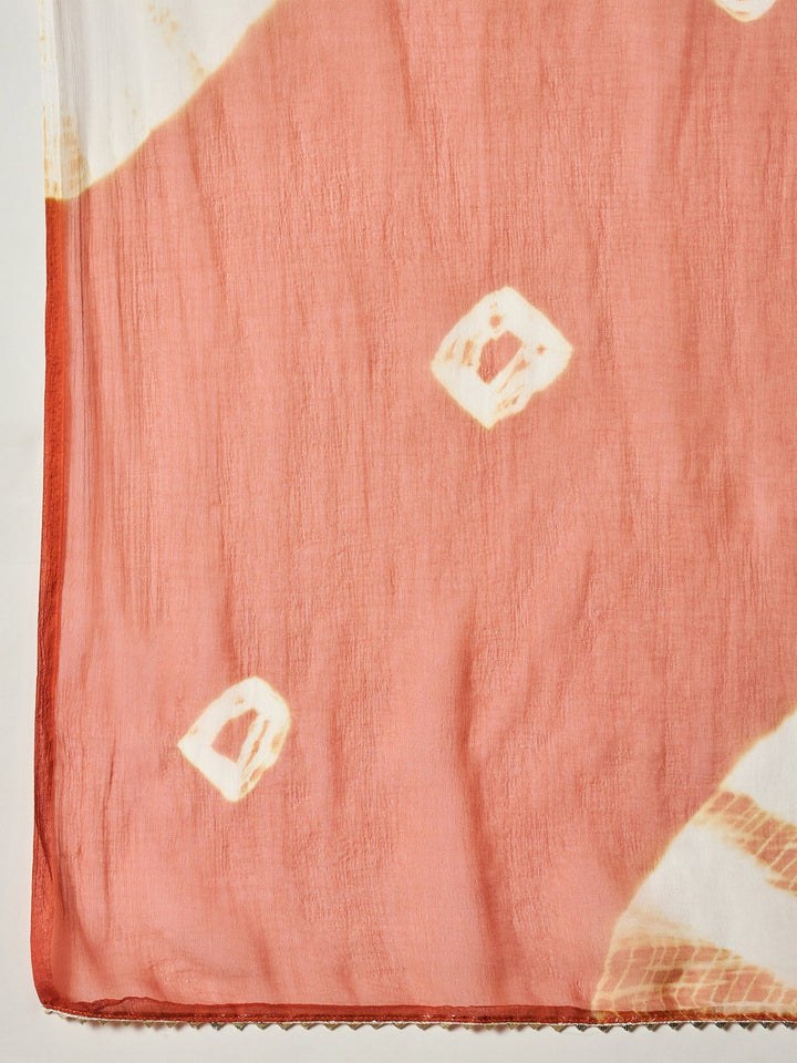 Rust Solid & Embroidered Rayon A-Line Kurta With Dupatta
