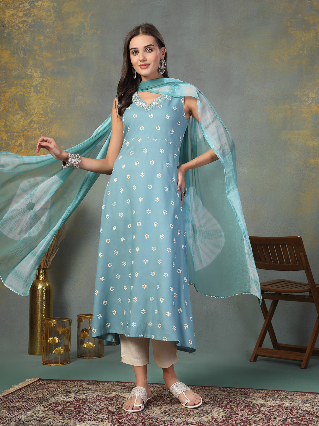 Sky-Blue-Rayon-Floral-Printed-A-Line-2-Piece-Kurta-Set