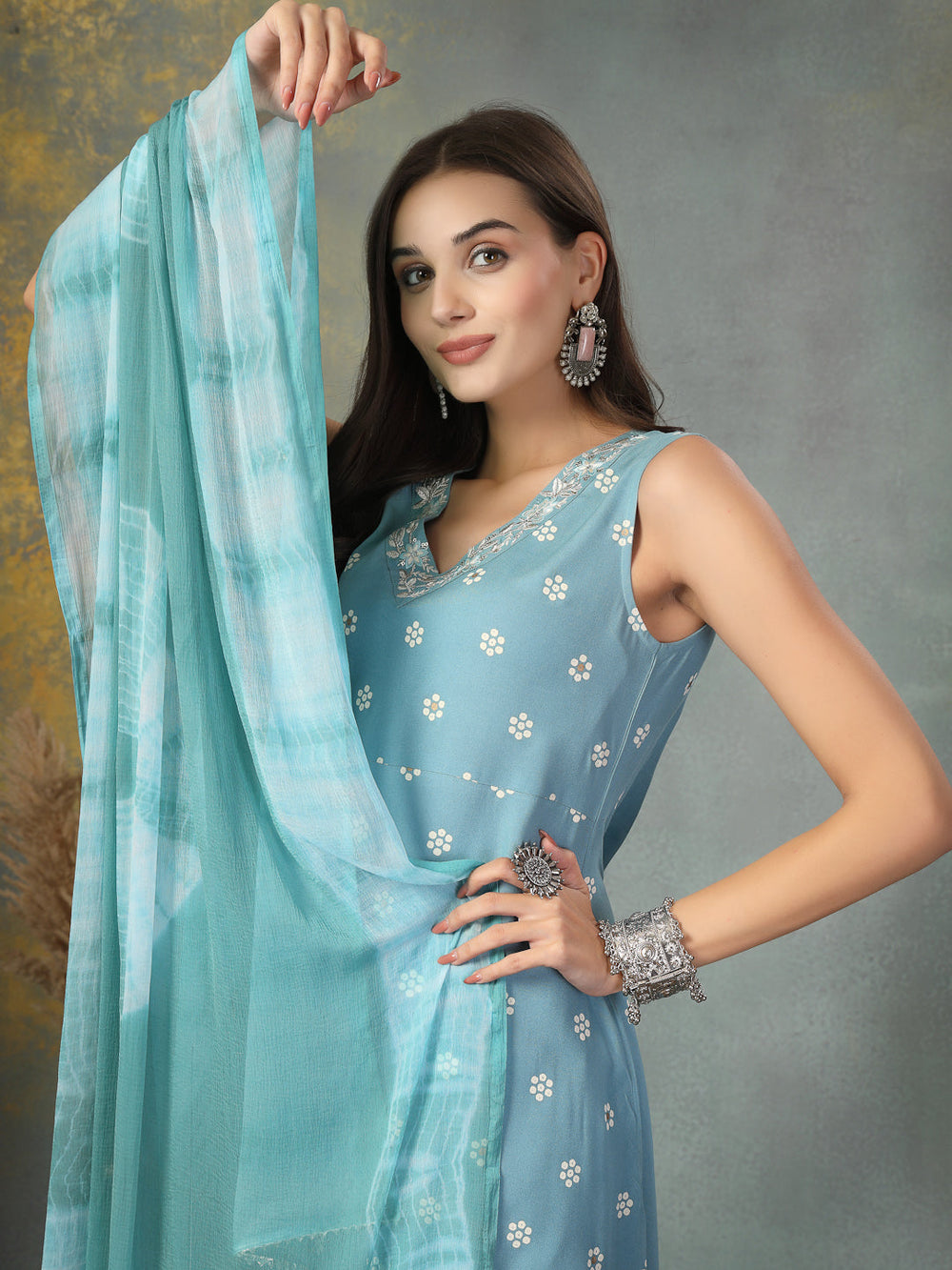 Sky-Blue-Rayon-Floral-Printed-A-Line-2-Piece-Kurta-Set