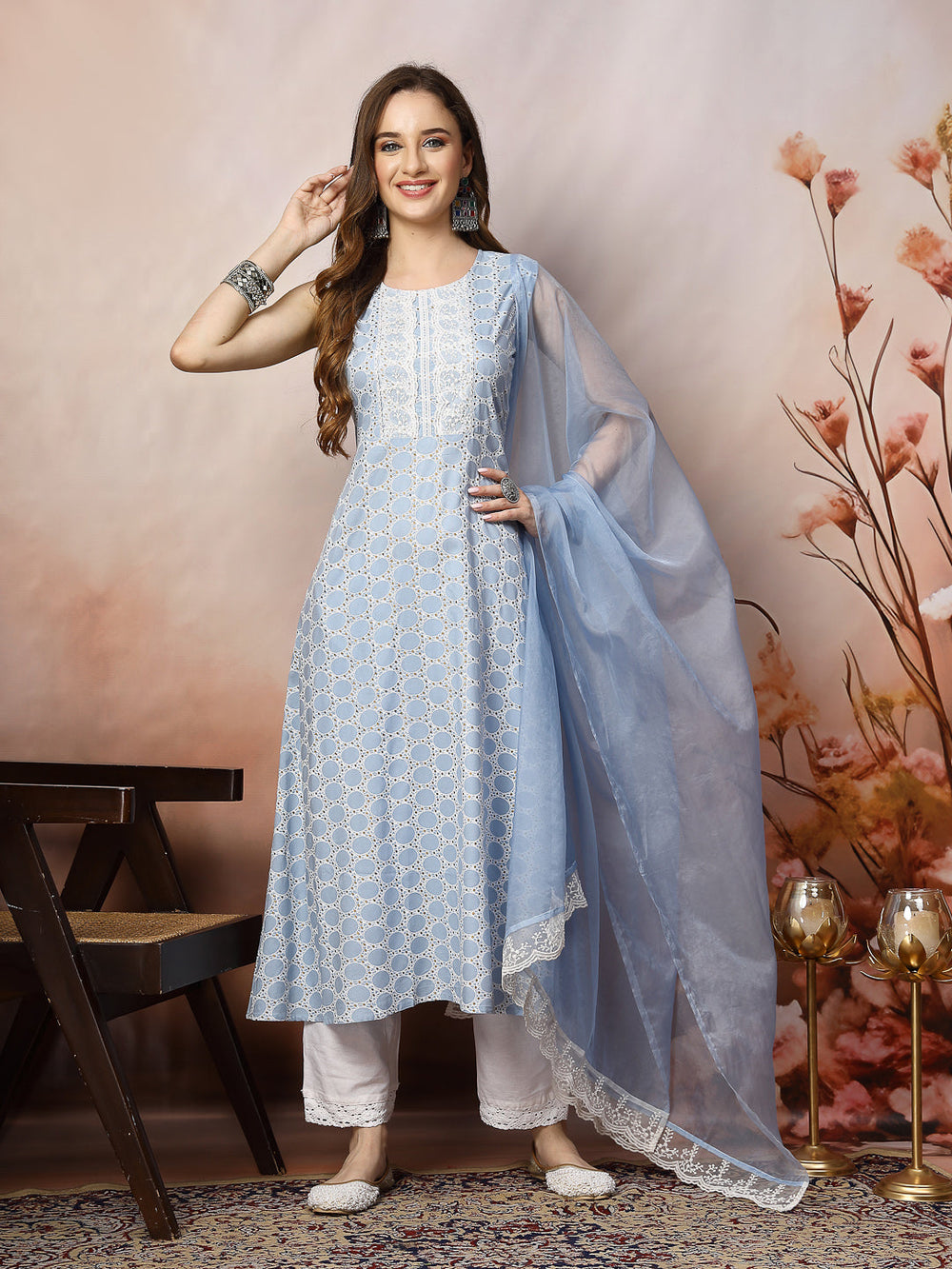 Powder-Blue-Rayon-Embroidered-A-Line-3-Piece-Kurta-Set