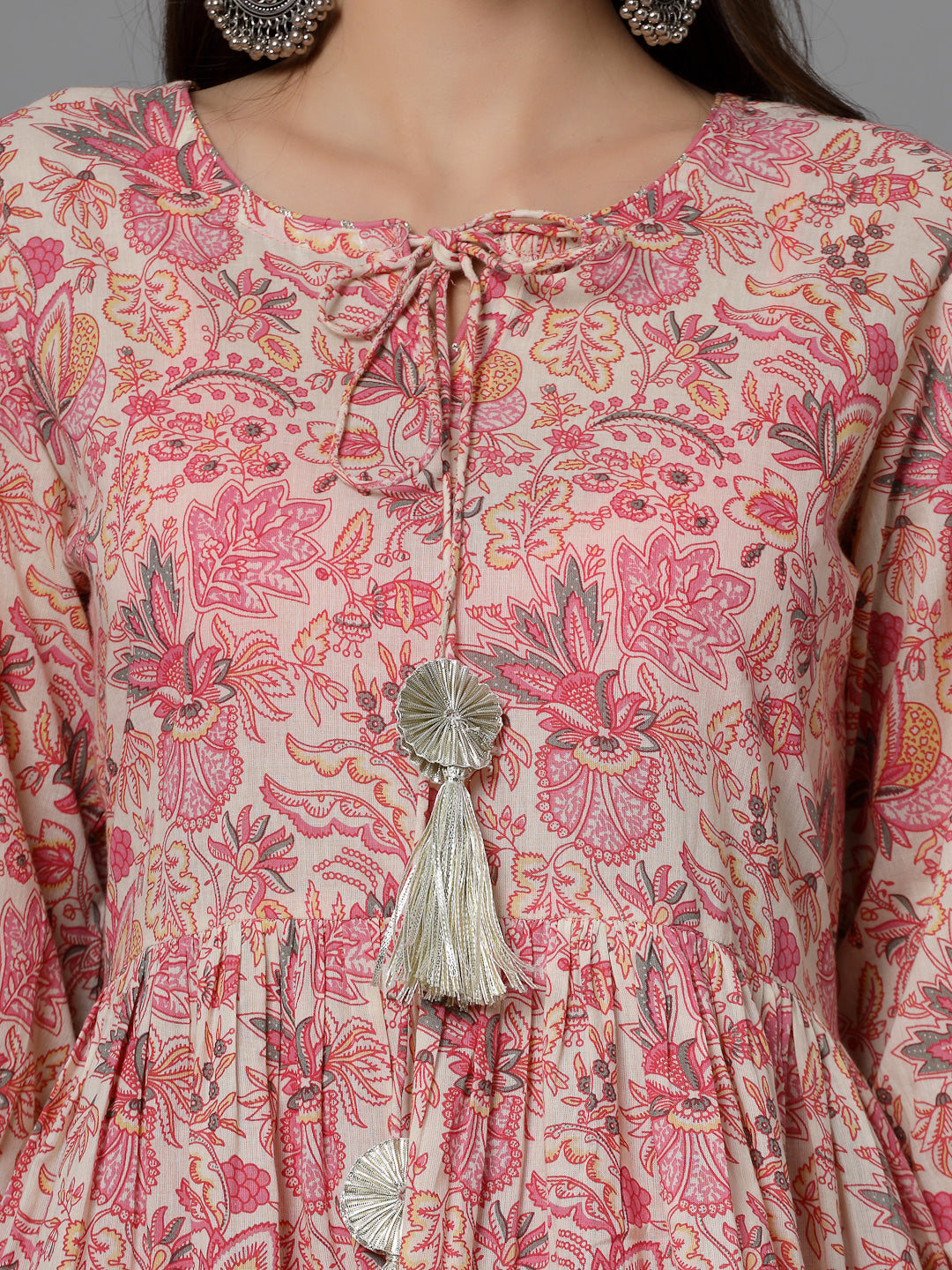 Pink-Cotton-Floral-Printed-Kurti-With-Dhoti-Pant