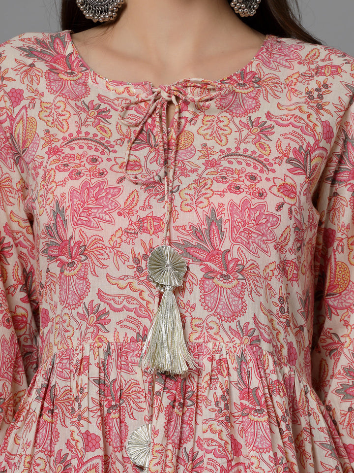 Pink-Cotton-Floral-Printed-Kurti-With-Dhoti-Pant
