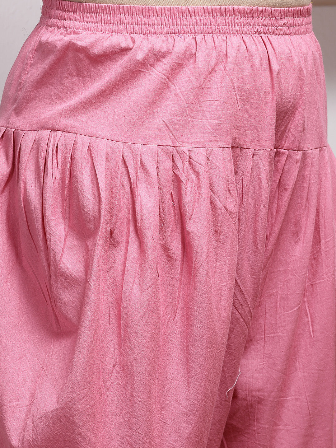 Pink-Cotton-Floral-Printed-Kurti-&-Dhoti-Pant-Set