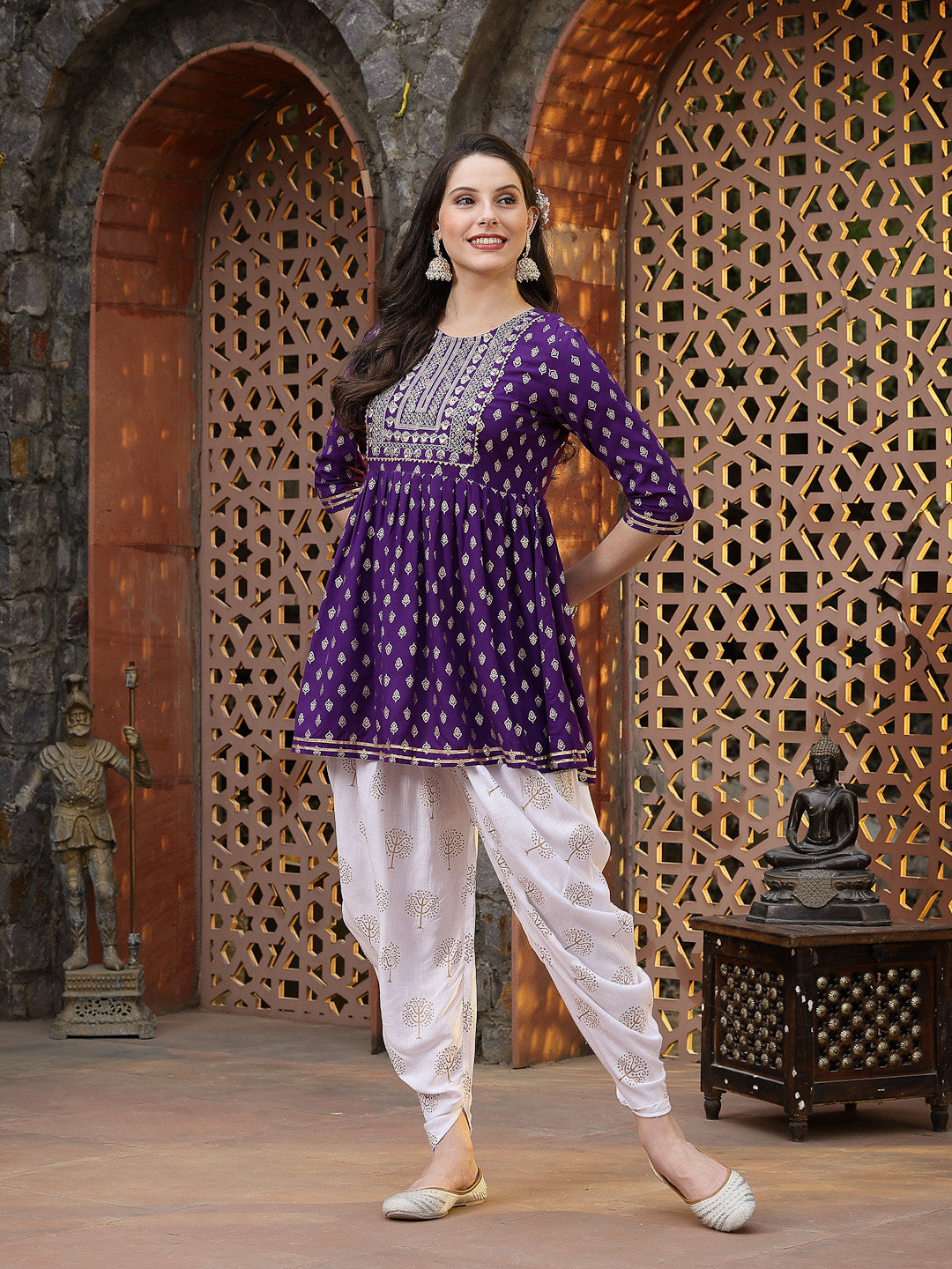 Violet-Rayon-Embroidered-Kurta-Only-With-Dhoti-Pant-Set