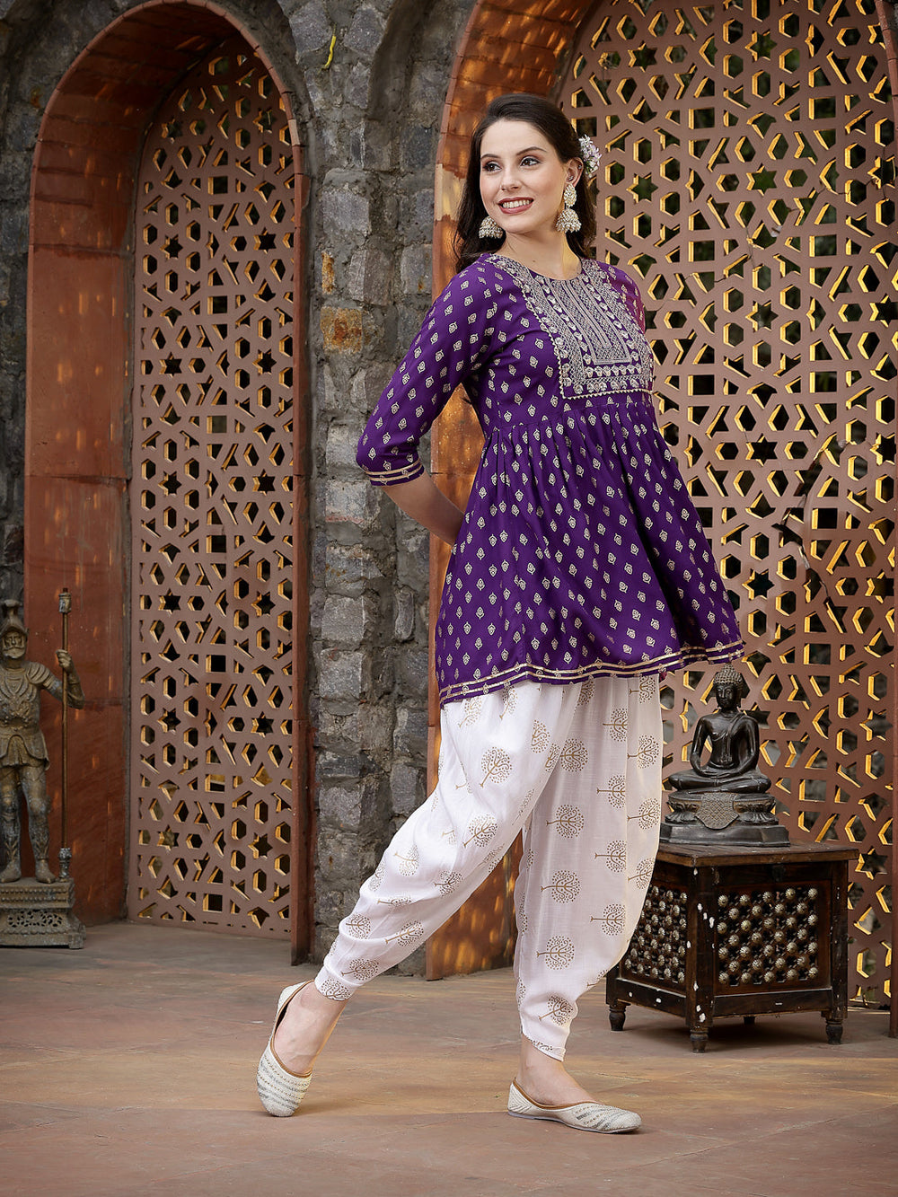 Violet-Rayon-Embroidered-Kurta-Only-With-Dhoti-Pant-Set