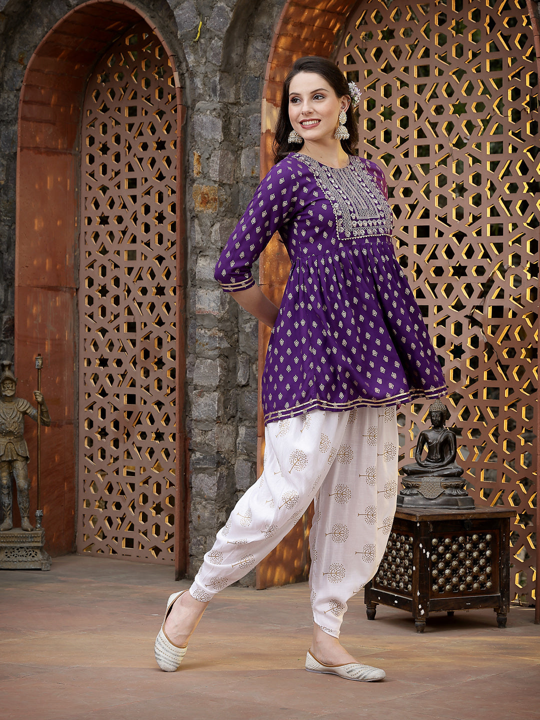 Violet-Rayon-Embroidered-Kurta-Only-With-Dhoti-Pant-Set