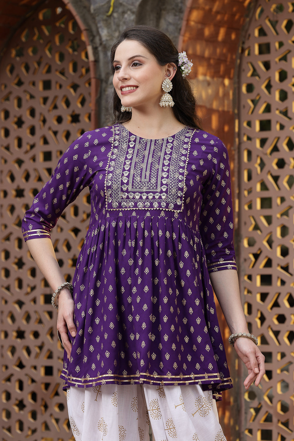 Violet-Rayon-Embroidered-Kurta-Only-With-Dhoti-Pant-Set
