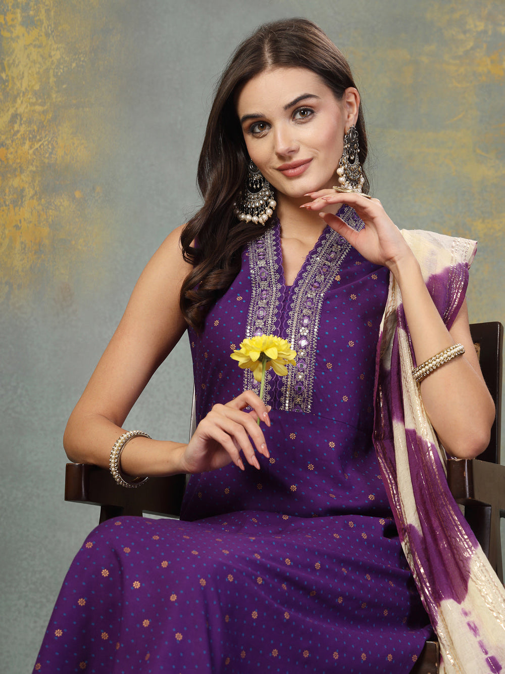 Violet-Rayon-Khari-Printed-A-Line-Kurta-&-Dupatta-Only