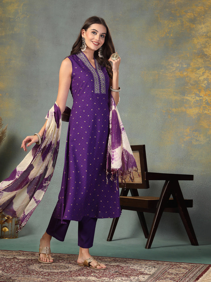Violet-Rayon-Khari-Printed-A-Line-Kurta-&-Dupatta-Only