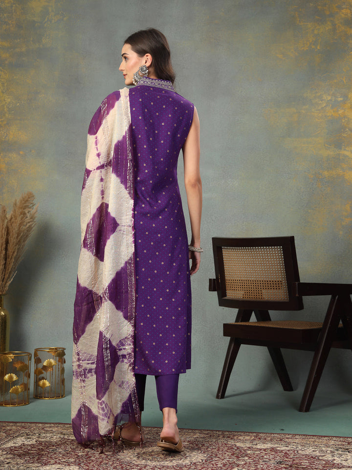 Violet-Rayon-Khari-Printed-A-Line-Kurta-&-Dupatta-Only