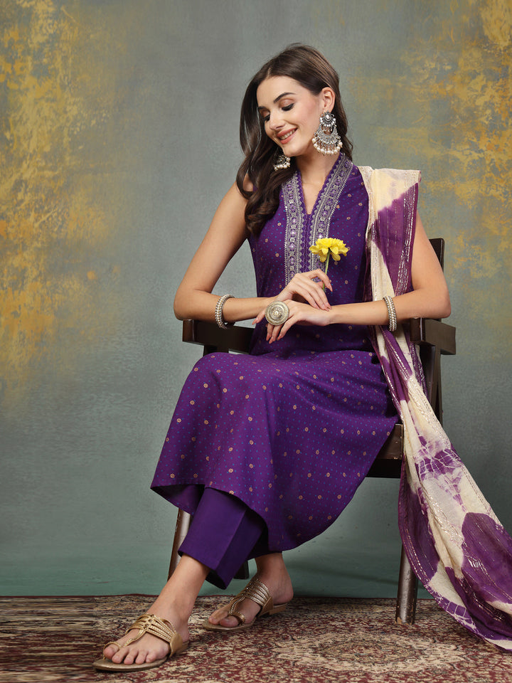 Violet-Rayon-Khari-Printed-A-Line-Kurta-&-Dupatta-Only